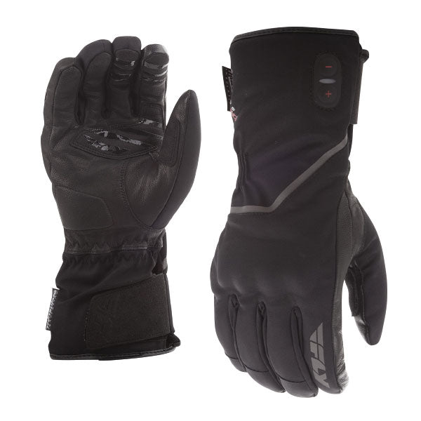 black pair of gloves with grey logo