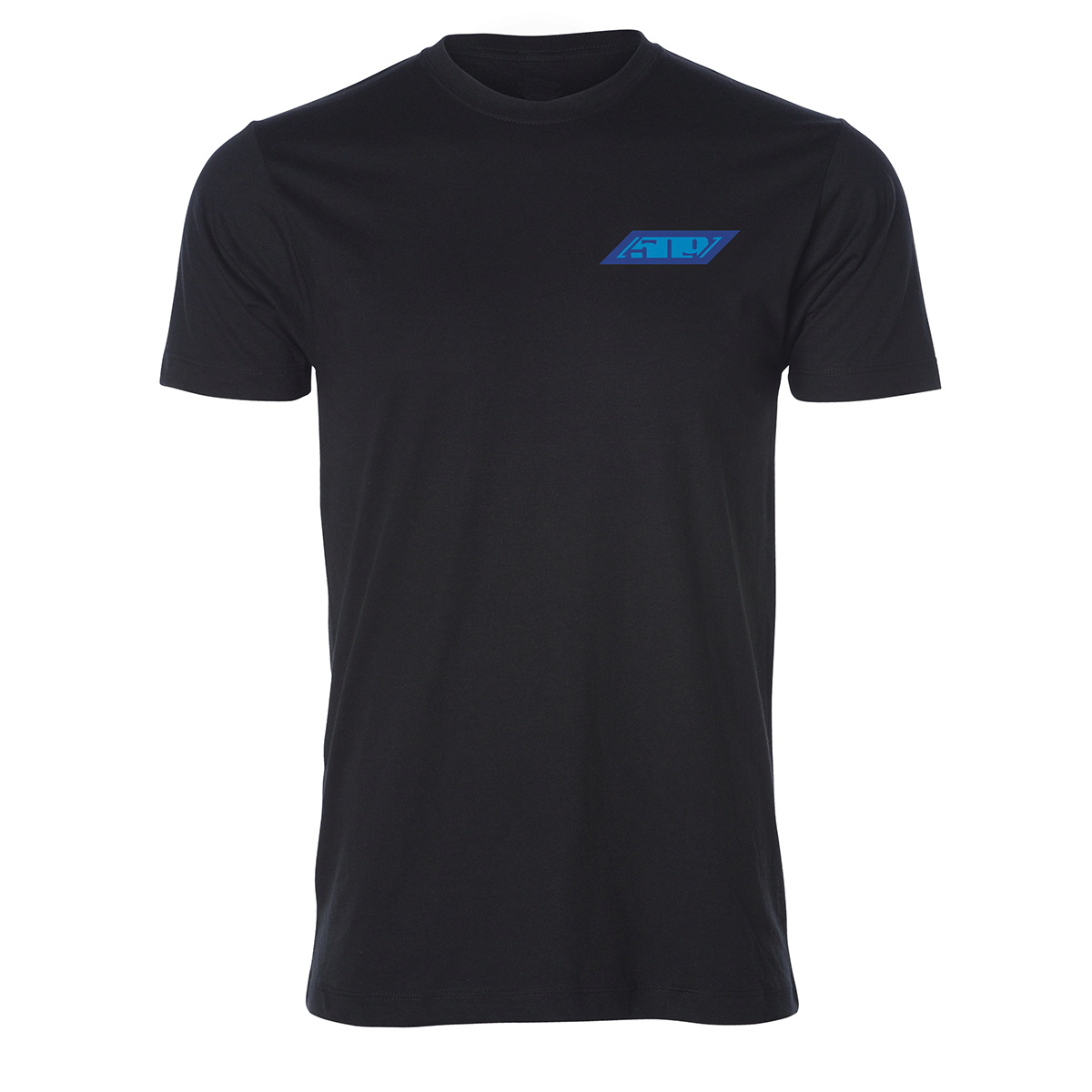 Front of black t-shirt with purple/blue 509 logo on upper chest