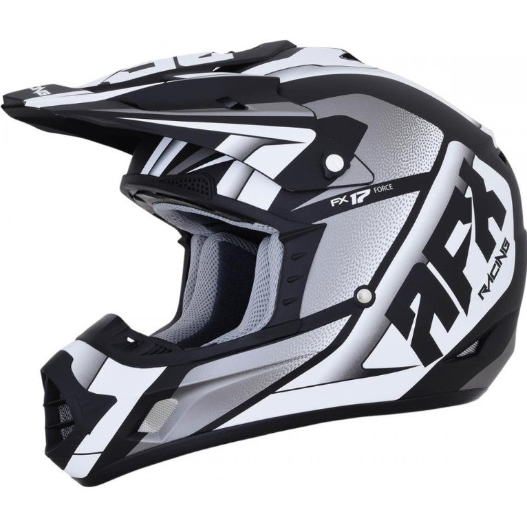 black helmet with white accents 