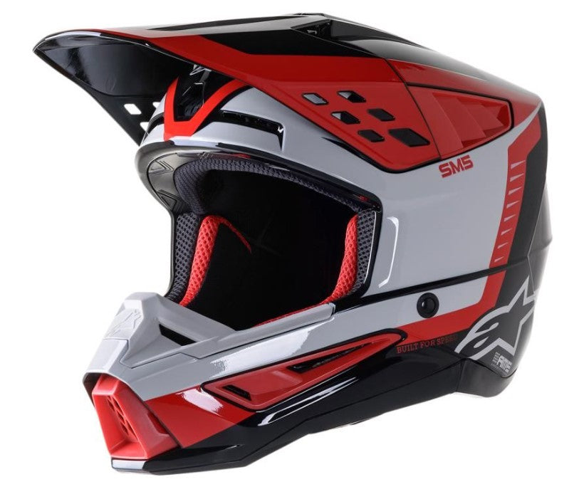 black helmet with white and red accents