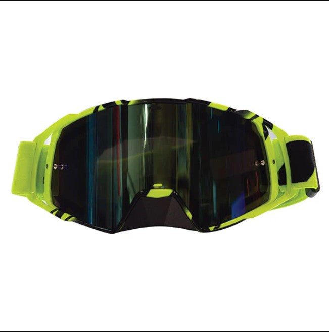 hi-vis green zoan goggles with hi-vis green strap and black lettering