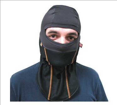 black balaclava with orange seams